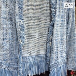 🍀White House Black Market fringed open tweed blazer